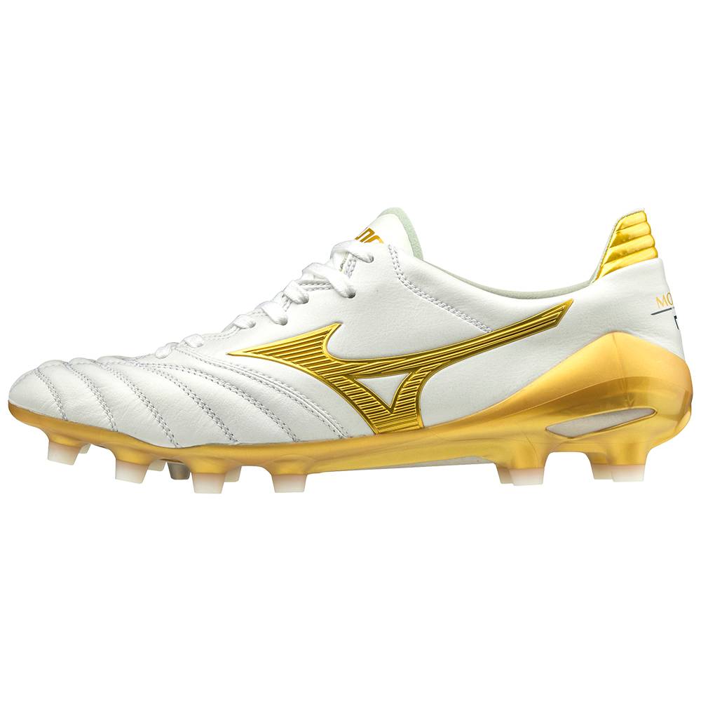 Chuteiras Mizuno Morelia Neo II Made in Japan - Homem - Branco/Douradas - XMRCF7614